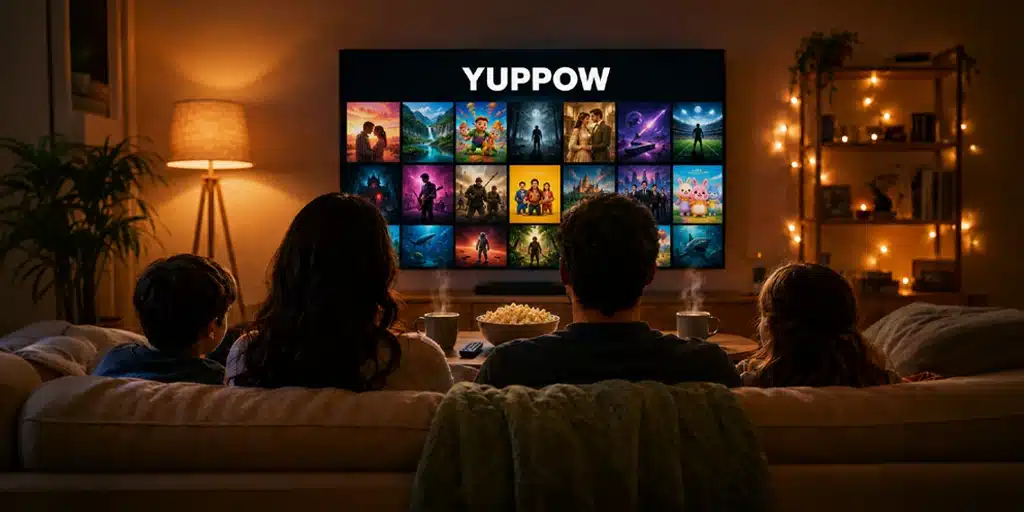 Yuppow welcome screen showcasing popular movies available for free streaming